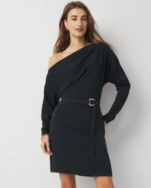 Off-The-Shoulder Belted Dress