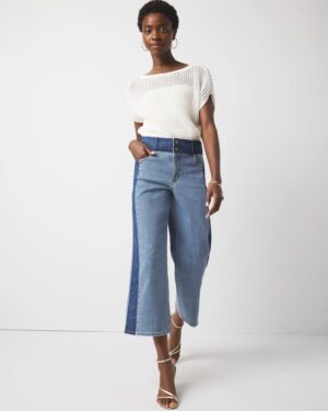 Petite High-Rise Colorblocked Wide-Leg Jean