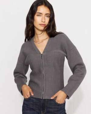 Petite Corset Detail Zip-Up Sweater Jacket