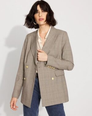 Petite Plaid Double-Breasted Blazer