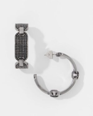 Hematite + Pave Hoop Earrings