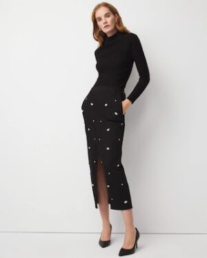Petite Embellished Denim Maxi Skirt