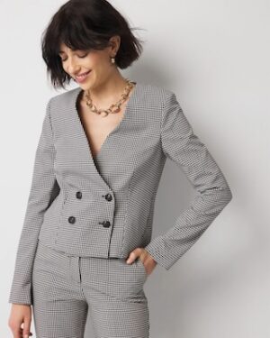 Petite Double-Breasted Gingham Jacket
