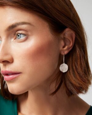 Gold Pave Disc Drop Earrings