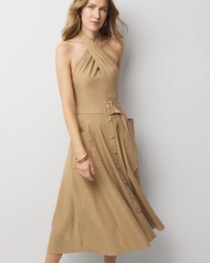 Petite Halter Trench Midi Dress