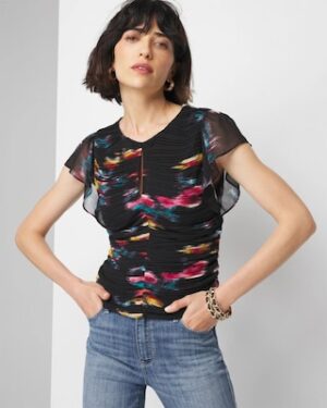 Petite Keyhole Ruched Front Shell Top