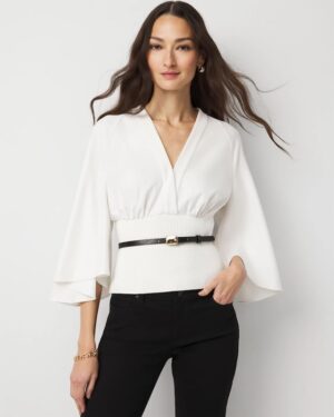 Knit Mix Surplice Blouse