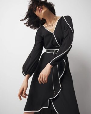 Contrast Ruffle Midi Dress