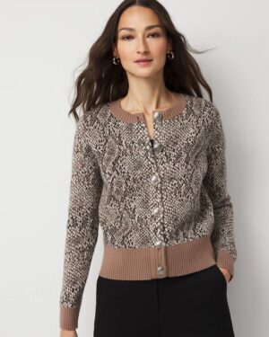 Petite Snake Print Button Front Cardigan
