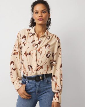 Petite Long Sleeve Soft Shirt with Piping