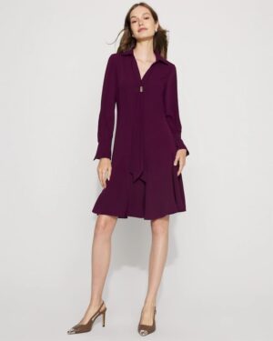Tie-Neck Twill Shirt Dress