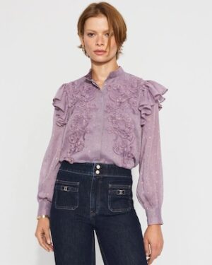 Chiffon Floral Appliqu?? Blouse
