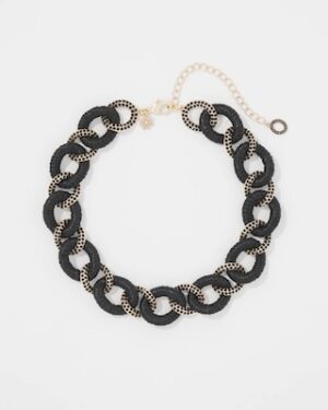 Black Raffia + Crystal Link Necklace