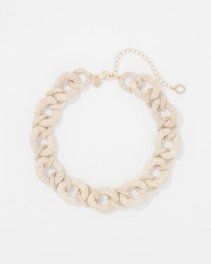 Natural Raffia + Crystal Link Necklace