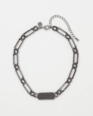 Hematite + Pave Bar Necklace