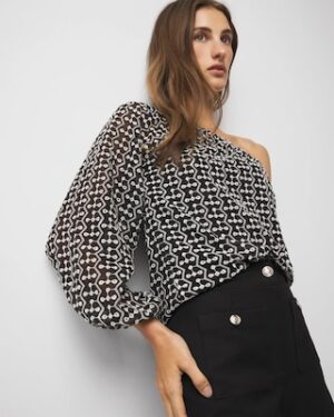 Petite One-Shoulder Embroidered Blouse