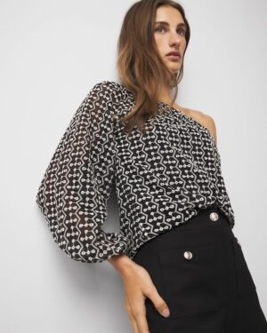 Petite One-Shoulder Embroidered Blouse