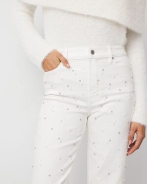 Rhinestone + Glass Pearl Extra High Rise Straight Jean