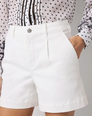High-Rise Pleated Denim Short