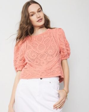 Puff Sleeve Crochet Sweater