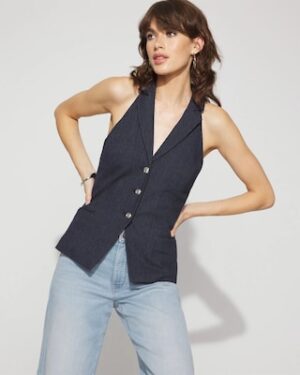 Petite Longline Halter Vest with Lace-Up Back
