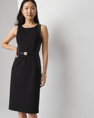 Boatneck Sheath with Faux Leather Insets