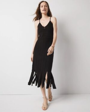 Petite Halter Sweater Dress with Fringe