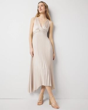 Satin Pleated Midi Dress