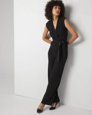 Petite Sleeveless Tie Waist Jumpsuit