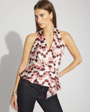 Petite Satin Surplice Halter Top