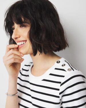 WHBM FORME Ribbed Stretch Button Shoulder Tee