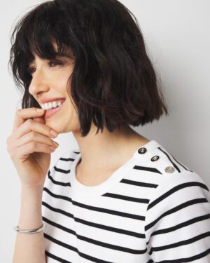 WHBM FORME Ribbed Stretch Button Shoulder Tee