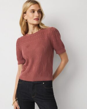 Novelty Stitch Puff Sleeve Pullover