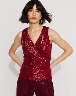 Petite Sequin Surplice Sleeveless Top