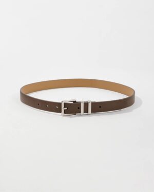 Silver Buckle Taupe Pant Belt