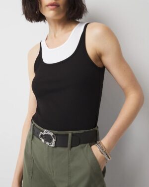 Leather Belt with Silver Sculptural Buckle