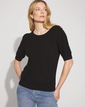 Pointelle Puff Sleeve Sweater