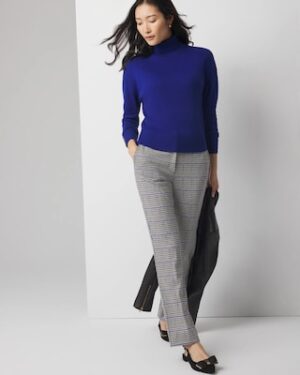 Straight Leg Houndstooth Luxe Plaid Pants