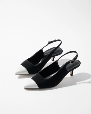 Cap Toe Suede Slingback Kitten Heels