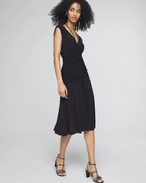 Ruched Tie-Shoulder Midi Dress