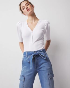 WHBM FORME Ribbed Stretch Henley Top