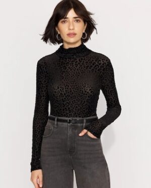 WHBM FORME Burnout Leopard Print Velvet Top