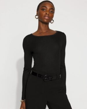WHBM FORME Ribbed Stretch Metallic Long-Sleeve Tee