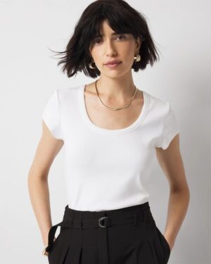 WHBMFORME Ribbed Stretch Scoop Neck Tee