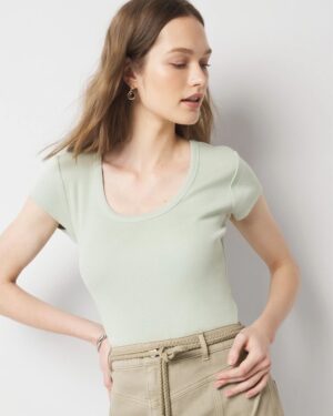 WHBMFORME Ribbed Stretch Scoop Neck Tee