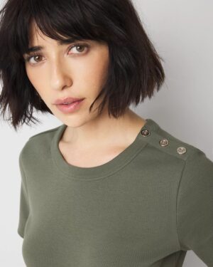 WHBM FORME Ribbed Stretch Button Shoulder Tee